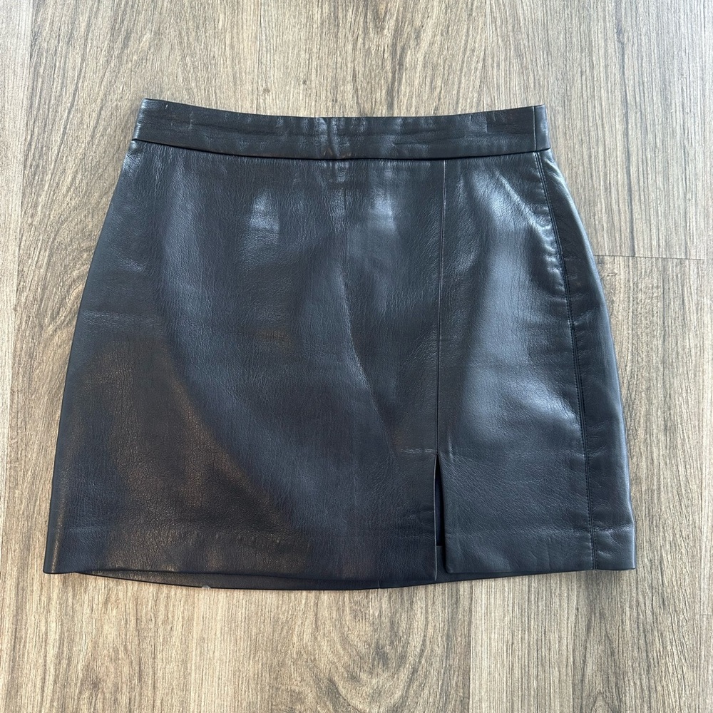 Aritzia Wilfred Black Faux Leather Mini Skirt with Slit